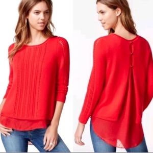 LUCKY BRAND RED SWISS DOT OPEN BACK SWEATER